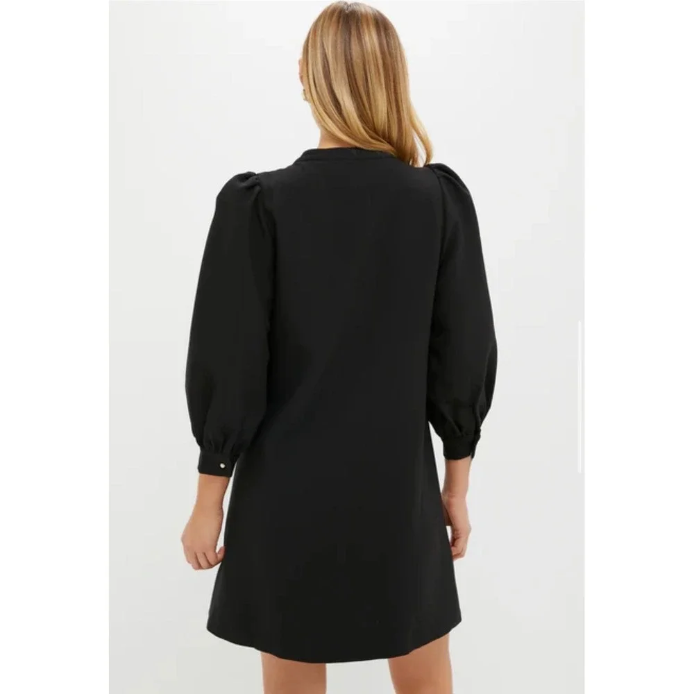 Pomander Place Samantha Mini Dress Black Puff Sleeve Gold Button Womens Small